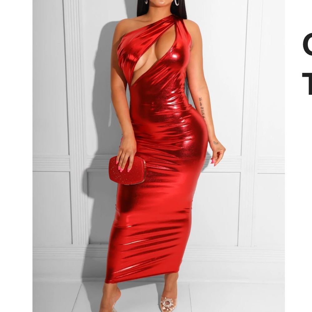 Sexy Metallic Red Midi Dress